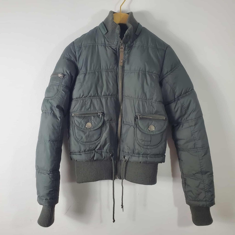 Garage Military Green Crop Puffer Jacket Size S